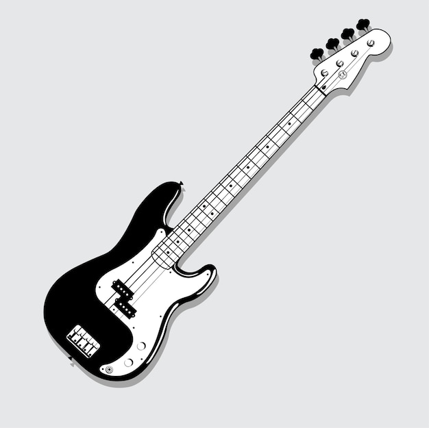 ギターベースのイラスト白黒 プレミアムベクター