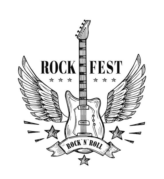 Premium Vector | Guitar with wings. music festival vintage poster