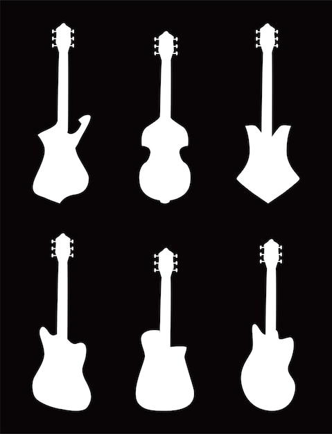 ギター楽器黒と白のスタイルのアイコンバンドルデザイン プレミアムベクター