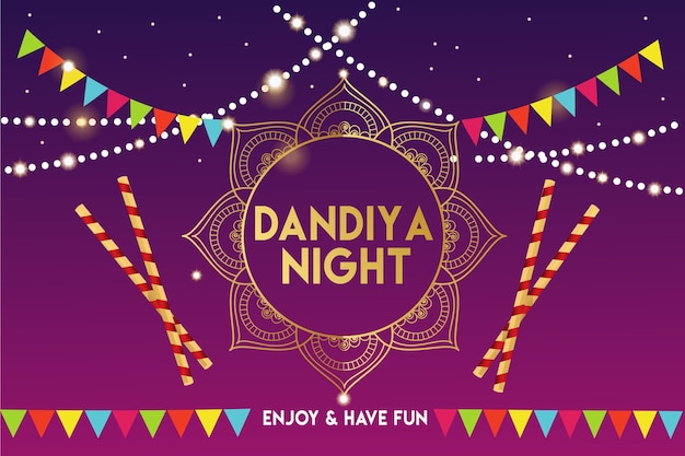 Gujarati dandiya night poster or banner template | Premium Vector