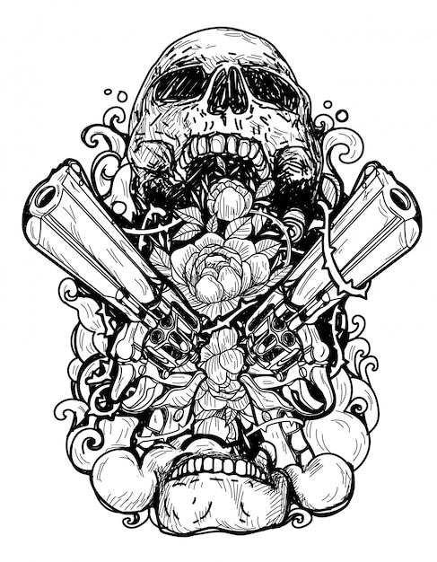 Download Premium Vector | Gun and flowers inside skull