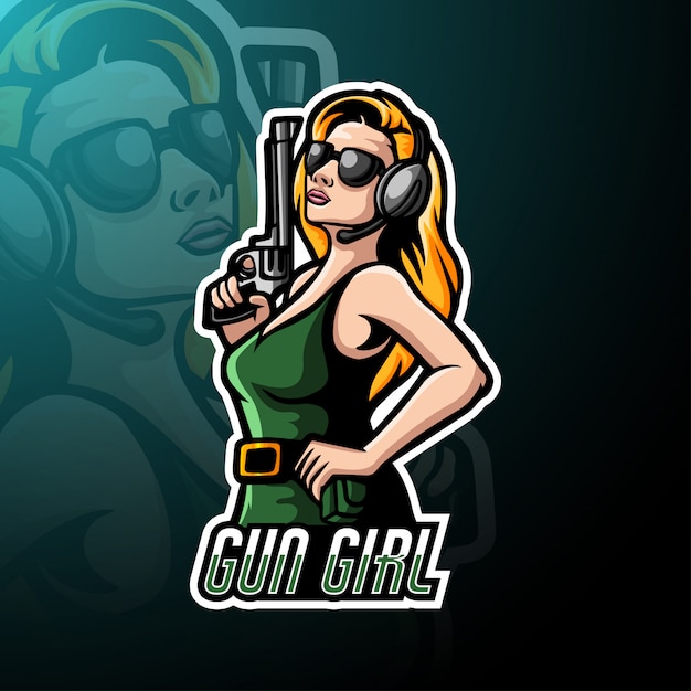 Gun Girl Esport Logo Mascot Premium Vector