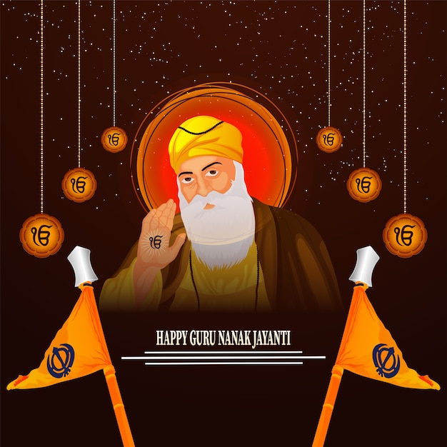 Premium Vector | Guru nanak jayanti sikh first guru of guru nanak dev ...