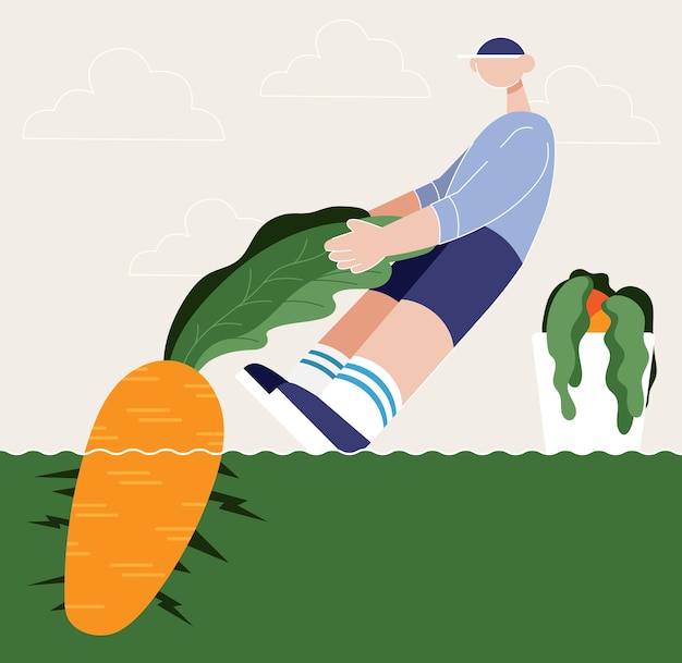 Premium Vector | Guy pulls carrot. color vector flat cartoon illustration.