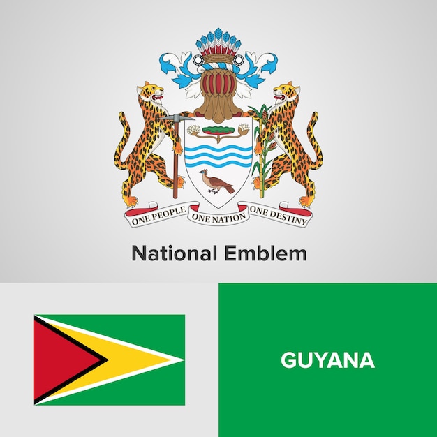 Premium Vector | Guyana national emblem and flag