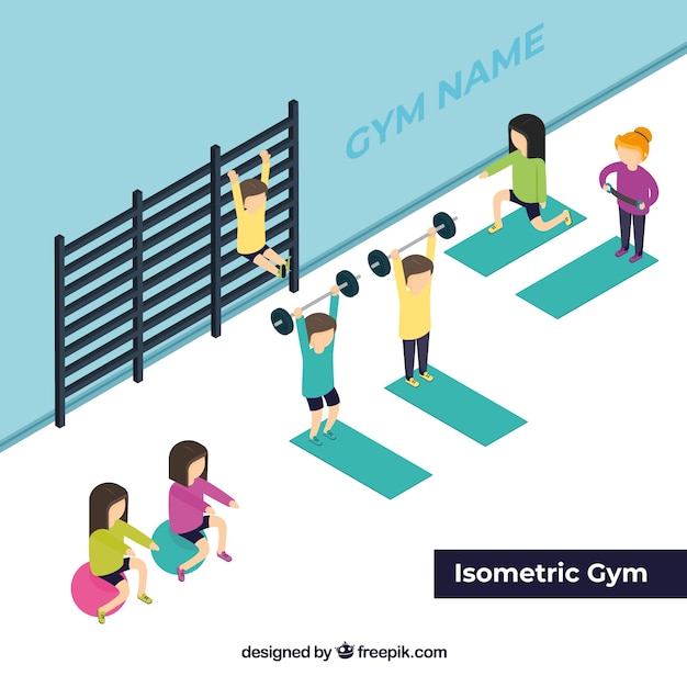 Gym center background in isometric style
