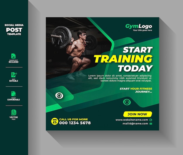 Premium Vector Gym Fitness Exercise Workout Training Social Media Post Template