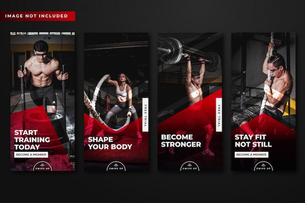 Gym & fitness instagram stories template collection . Premium Vector