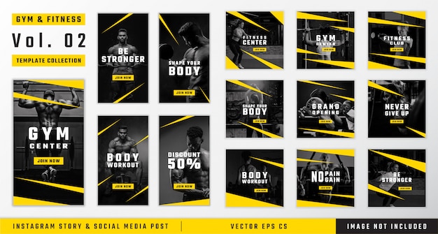 Premium Vector Gym Fitness Instagram Story And Social Media Post Template Collection