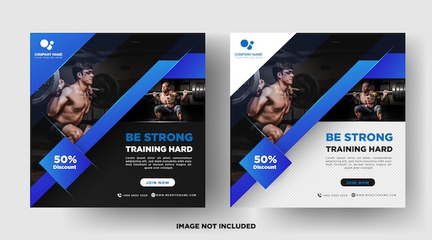 Gym fitness promotion media social post templates Premium Vector