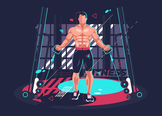 Gym fitness with strong man. vector illustration Premium Vector