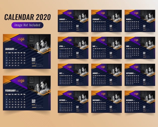 Gym or gymnasium calendar 2020 Premium Vector