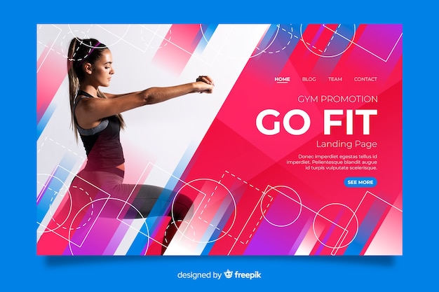 Gym promotion landing page with image Free Vector