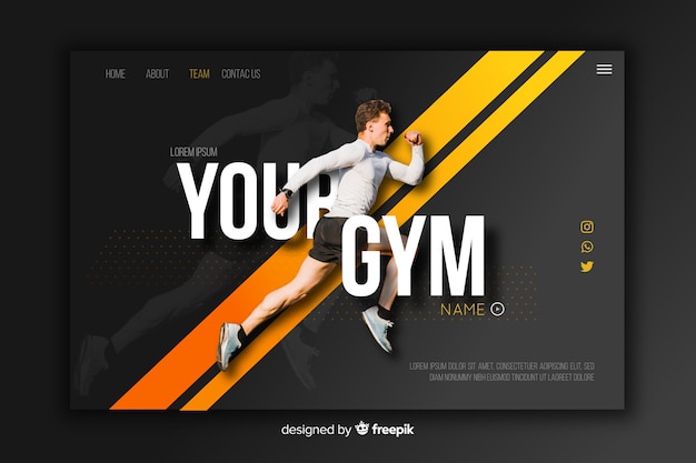 Gym promotion landing page with photo Free Vector