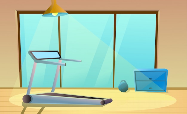 Gym With Treadmill For Running Window And Small Dumbbell Vector