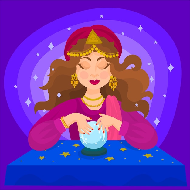 Premium Vector Gypsy fortune teller with crystal ball