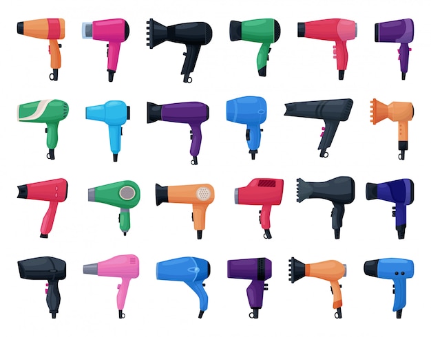 Premium Vector | Hair dryer isolated cartoon set icon.