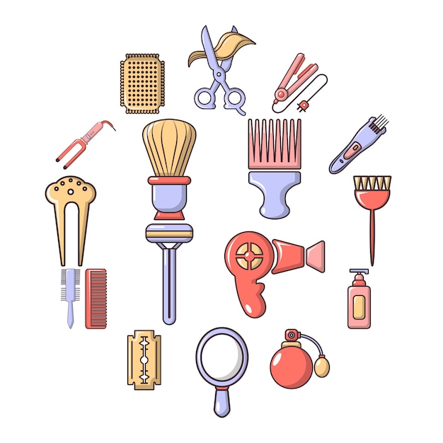 Hairdresser Icon Set Cartoon Style Premium Vector