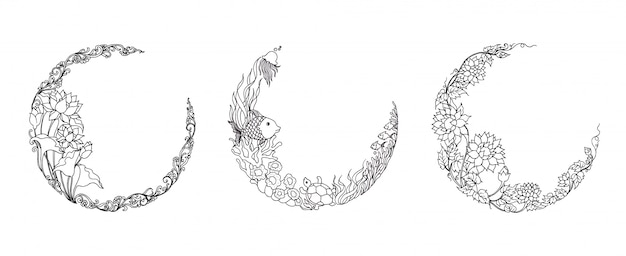 半月形の花飾りイラスト プレミアムベクター