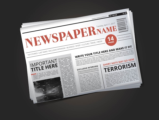 Premium Vector Half Of Newspaper Template With Headline Illustration Newspaper Print With News Column