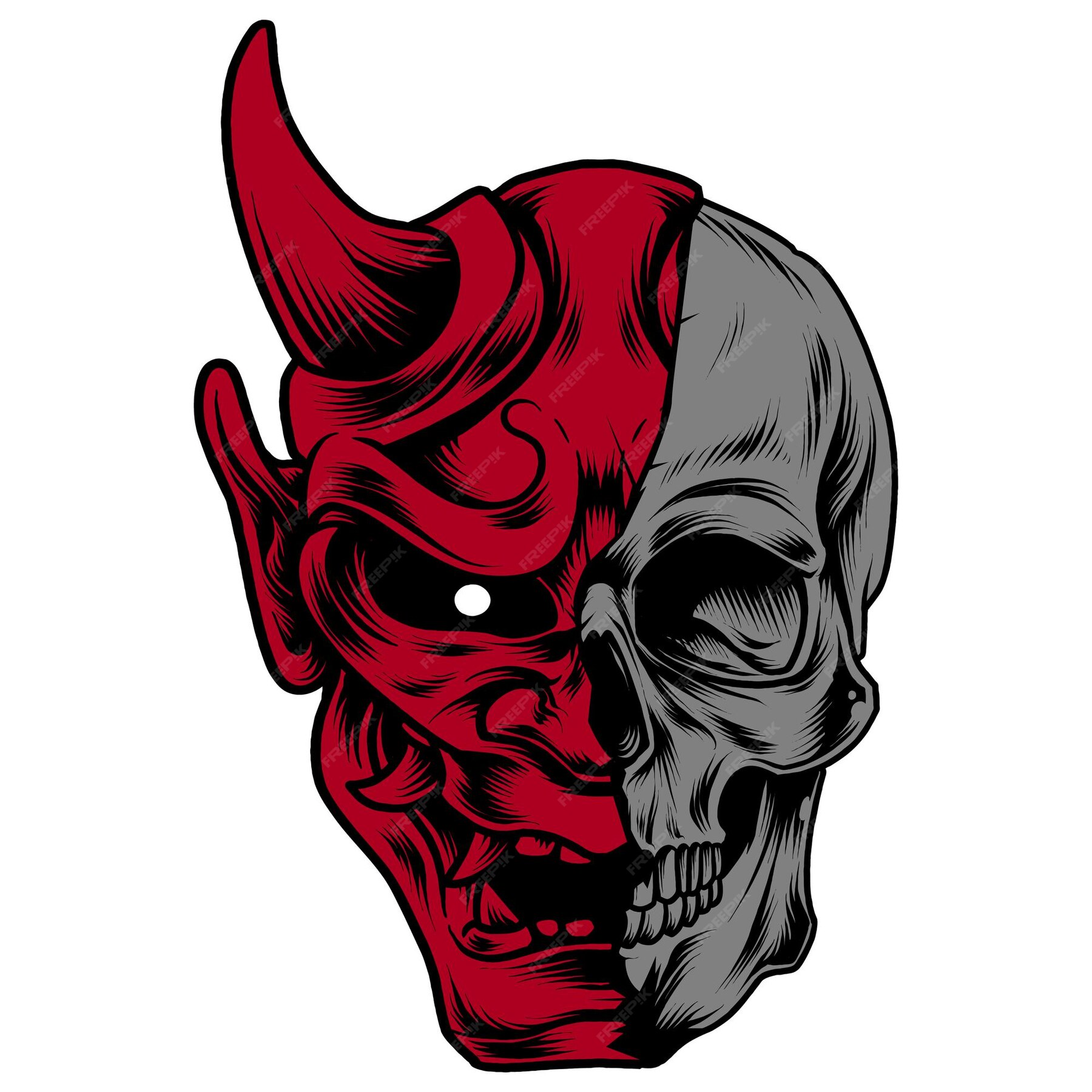 Premium Vector | Half oni skull illustration design