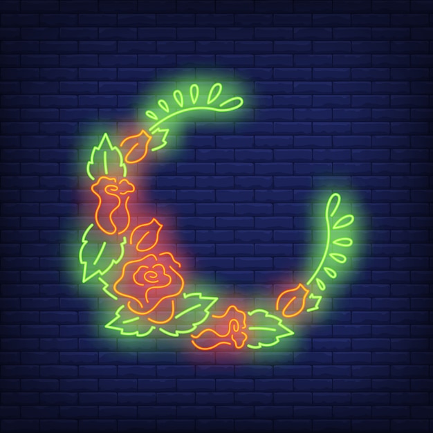 Download Free Vector | Half-round floral wreath neon sign