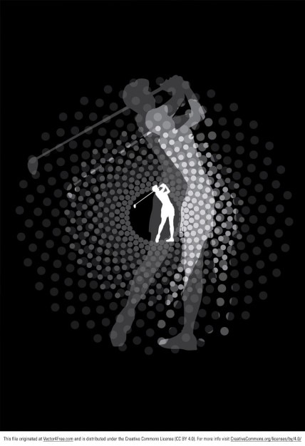 Halftone golfer silhouette with dots