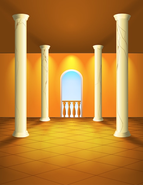 Premium Vector | Hall with columns and balcony