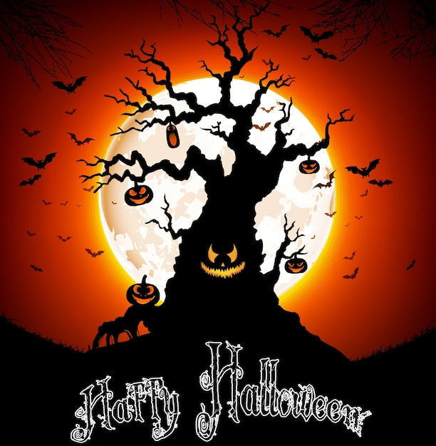 Premium Vector | Halloween background on the full moon