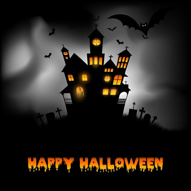 Download Halloween background with a dark haunted house Vector ...