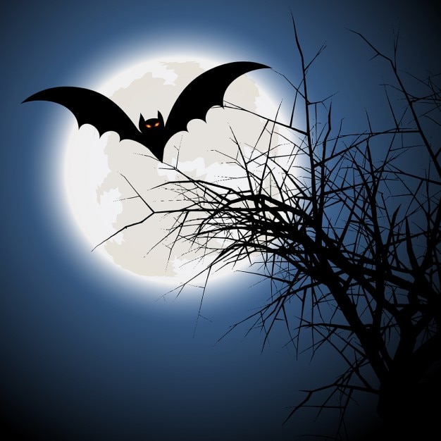 Free Vector Halloween Background With Bat And Spooky Tree