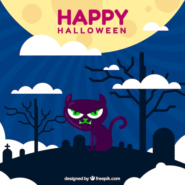 Halloween background with black cat