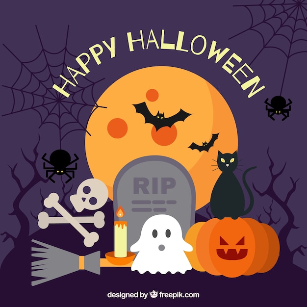Free Vector Halloween Background With Elements
