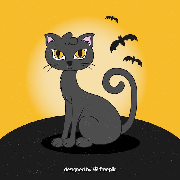 Halloween background with hand drawn cat