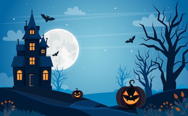 Premium Vector | Halloween background with haunted house