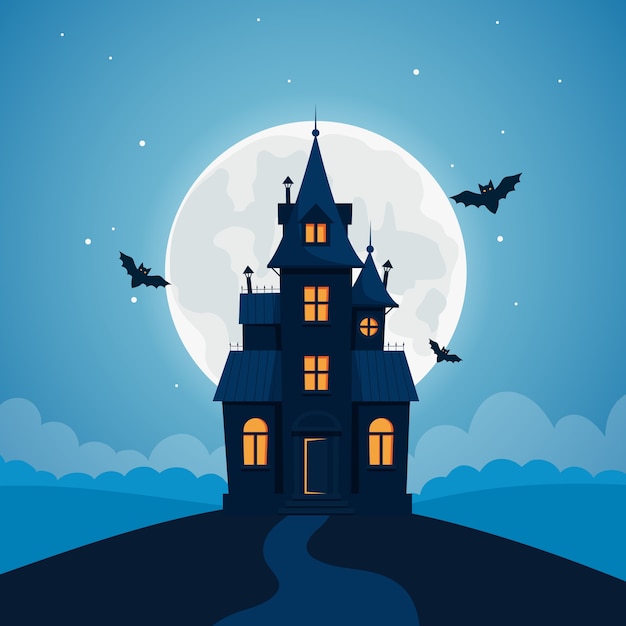 Premium Vector | Halloween background with haunted house