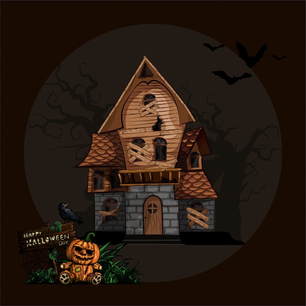 Premium Vector | Halloween background with haunted house