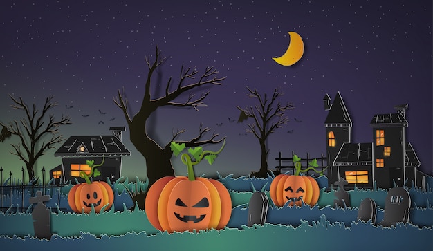 Premium Vector | Halloween background with pumpkin for background paper ...