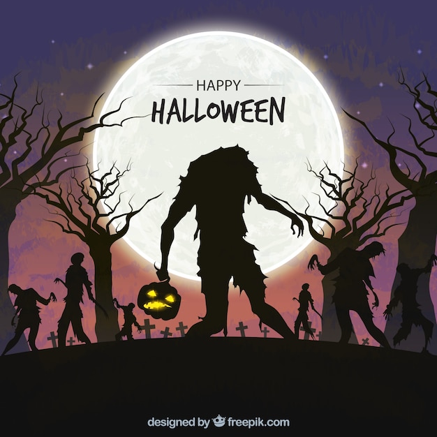 Halloween background with zombies Free Vector