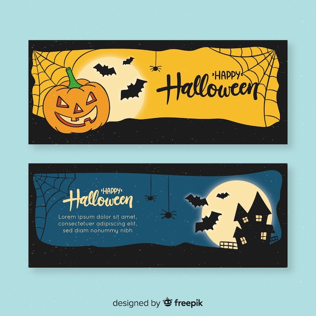  Halloween  banner  template  hand drawn design Vector Free  