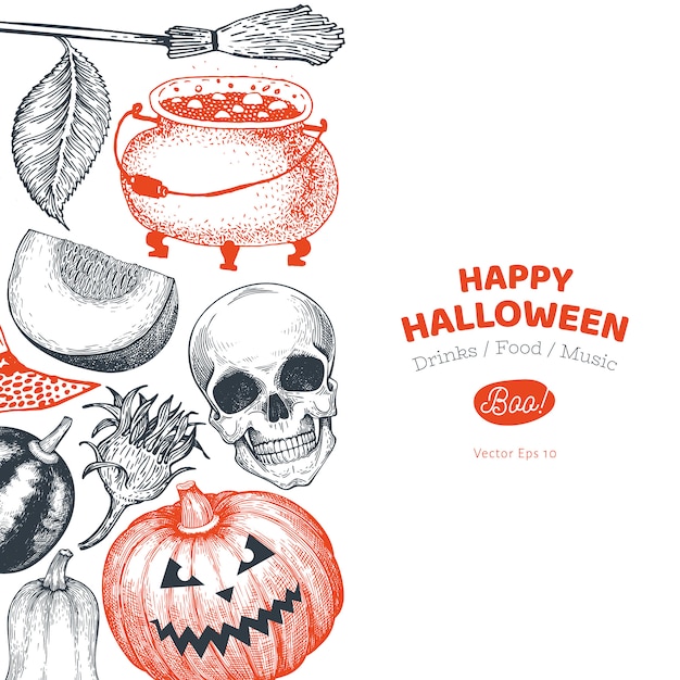 Download Halloween banner template. hand drawn illustrations ...