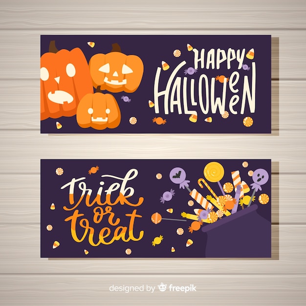  Halloween  banner  templates  in flat design Vector Free  