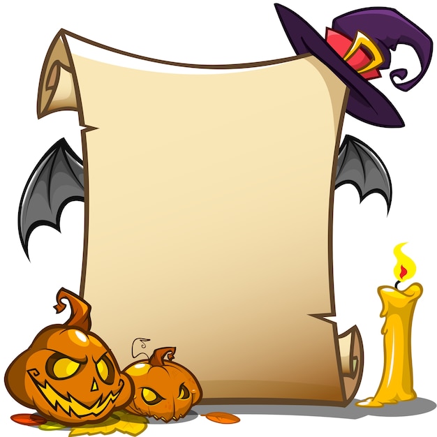 Download Halloween banner with empty paper scroll Vector | Premium ...