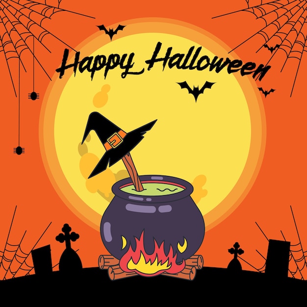 Download Halloween banner with witch's stew | Premium Vector