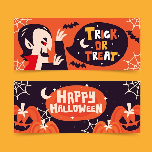 Free Vector | Halloween banners set style