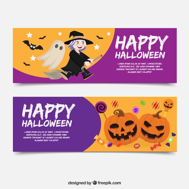 Download Free Vector | Halloween banners with characters