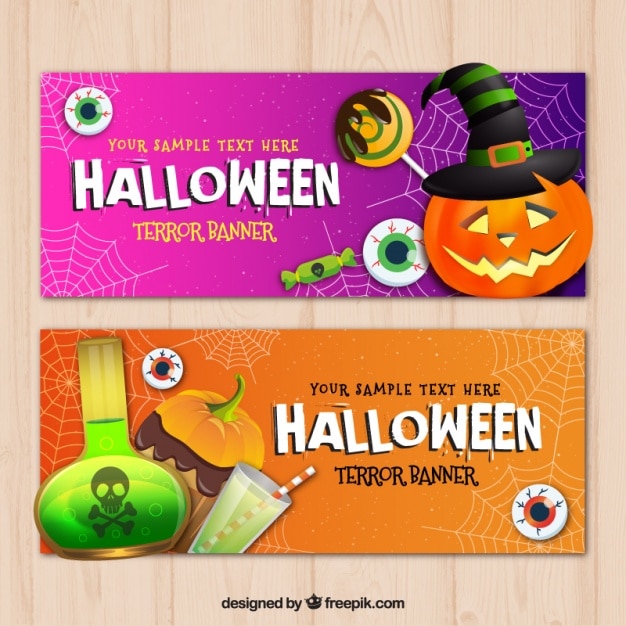Download Halloween banners with elements Vector | Free Download