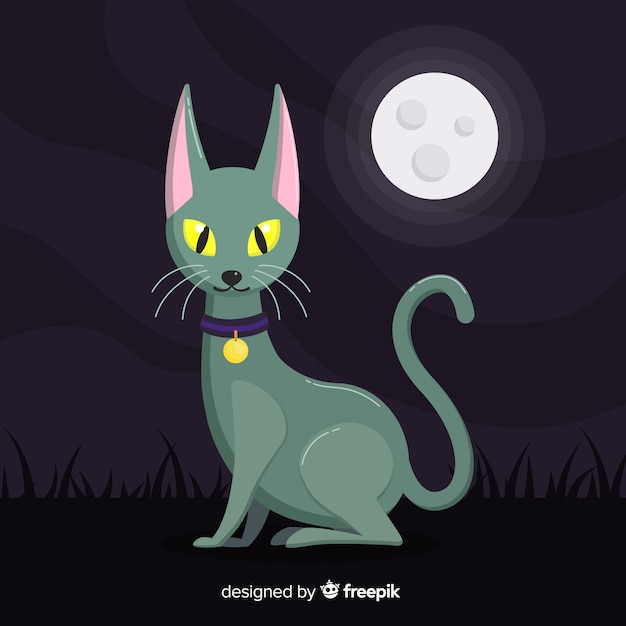 Halloween black cat with flat design
