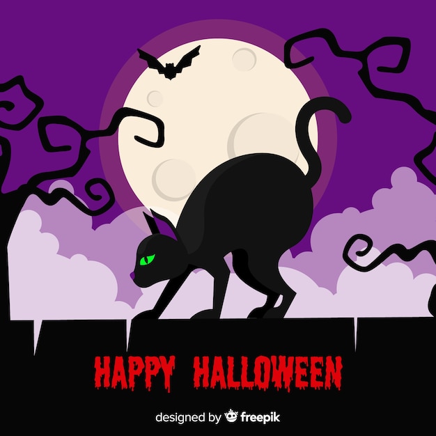 Halloween black cat with flat design