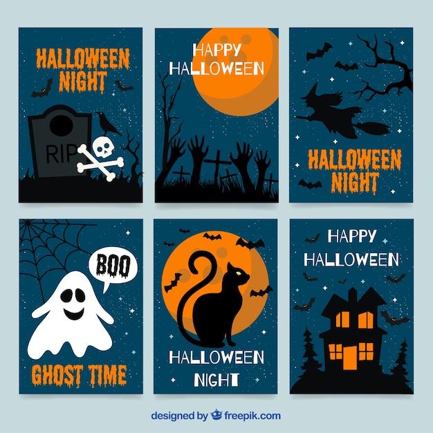 Free Vector | Halloween card collection